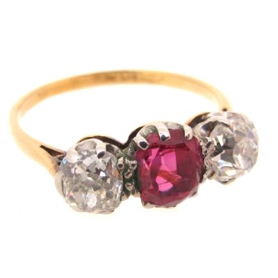 Gold, Ruby & Diamond 3 Stone Ring
