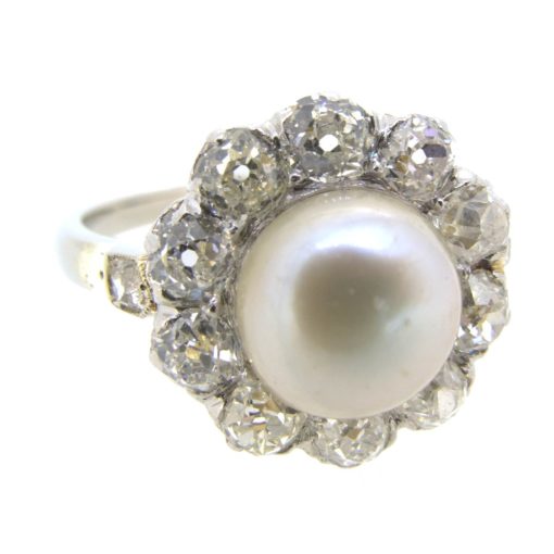 Pearl & Diamond Halo Cluster Ring