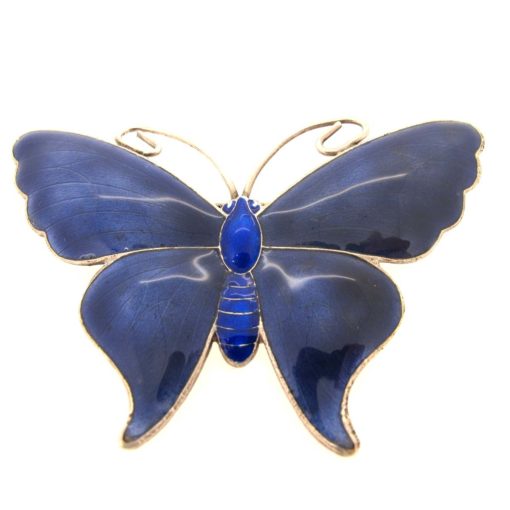 Antique silver and blue enamel butterfly brooch