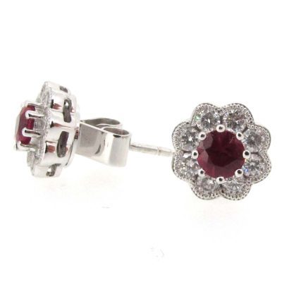 18ct white gold, ruby and diamond earrings