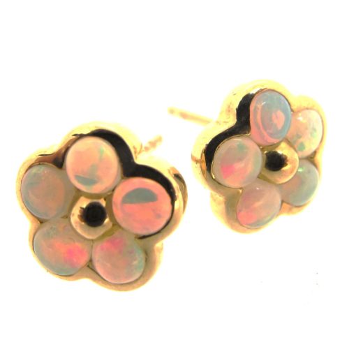 Gold & Opal Flower Cluster Earrings