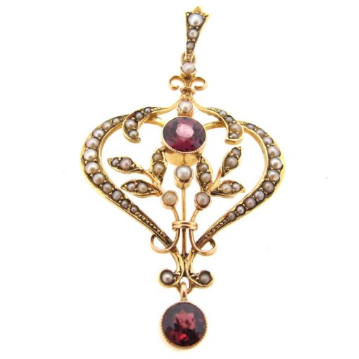 antique gold, garnet & seed pearl pendant