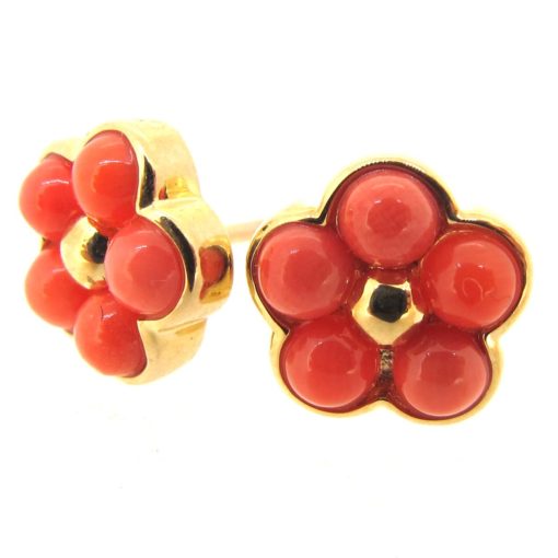 Gold & Coral Flower Cluster Earrings