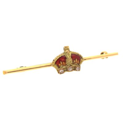 Antique Gold, Enamel & Diamond Crown Brooch