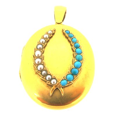 Antique Gold, Pearl & Turquoise Locket