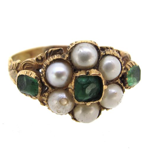 Antique Emerald & Pearl Daisy Cluster Ring