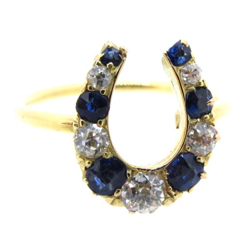 Sapphire & Diamond Horseshoe Ring