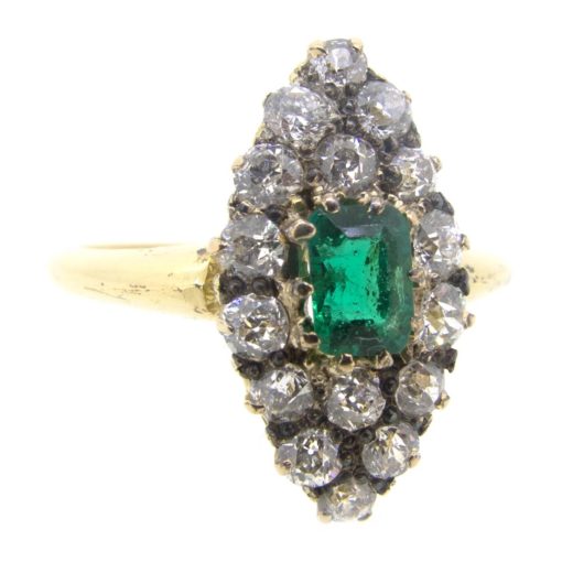 Emerald & Diamond Navette Ring