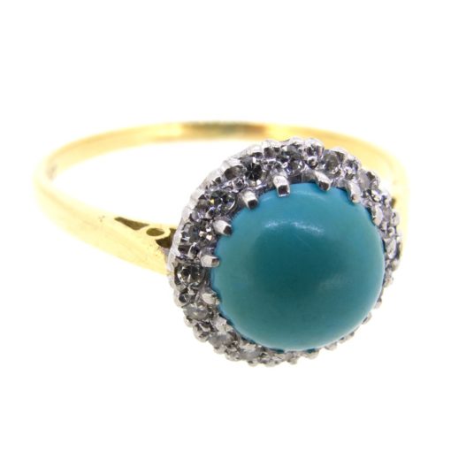 Antique Turquoise & Diamond Halo Ring