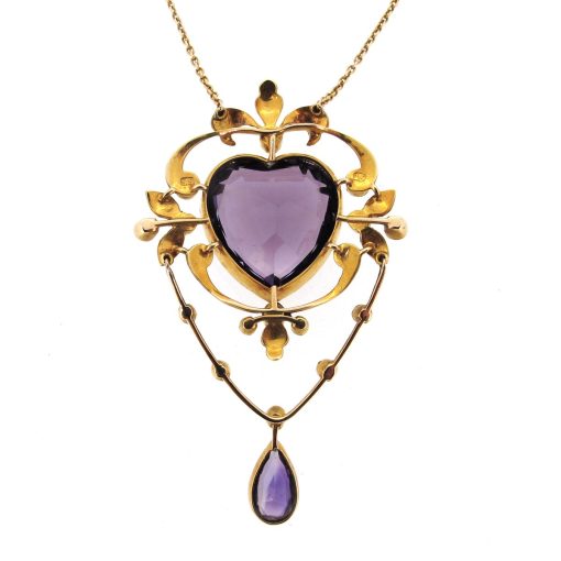 Amethyst & Seed Pearl Heart Necklace - Image 2