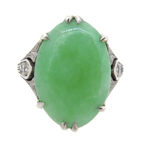 Art Deco Jade & Diamond Ring - Image 2