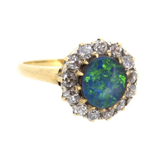 Black Opal & Diamond Cluster Ring