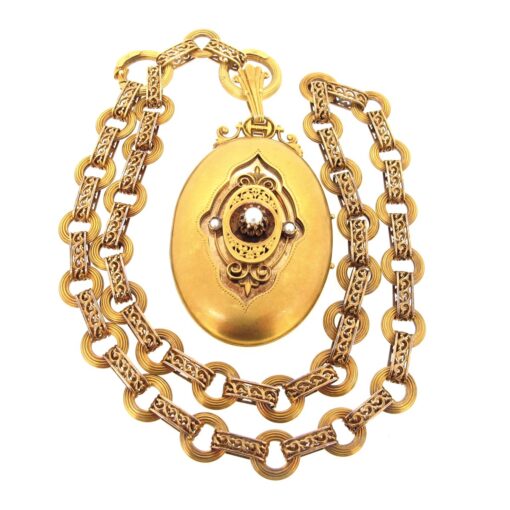 Antique Gold Locket & Chain - Image 3