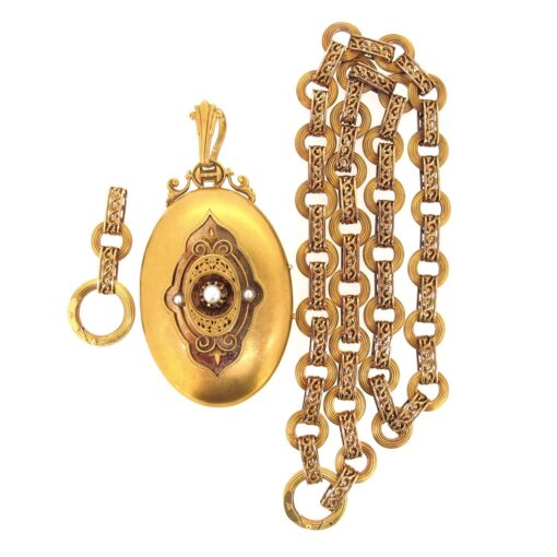 Antique Gold Locket & Chain - Image 2