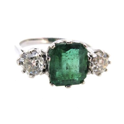 Emerald & Diamond 3 Stone Ring