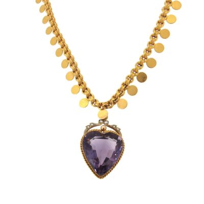 Antique Gold & Amethyst Heart Necklace