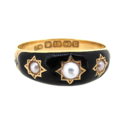 Antique Enamel & Pearl Star Ring