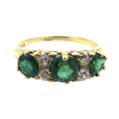 Emerald & Diamond Carved Half Hoop Ring